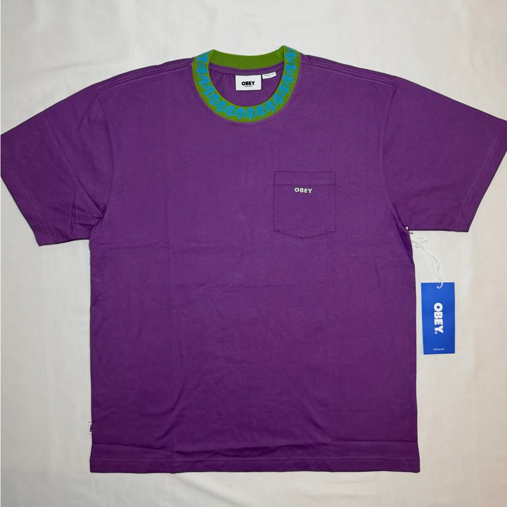 Obey Vibrant Purple Tee With Green Collar